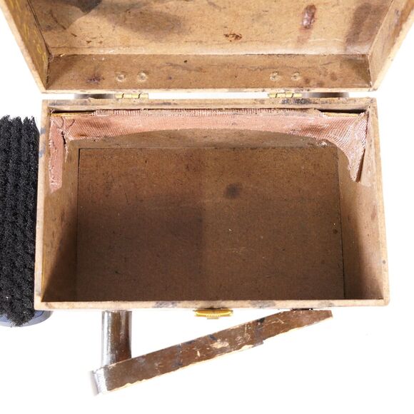 Esquire Shoe Shine Care Wood Chest Box Shoe Polish Kit Foot Rest w/ Brushes - Picture 9 of 14